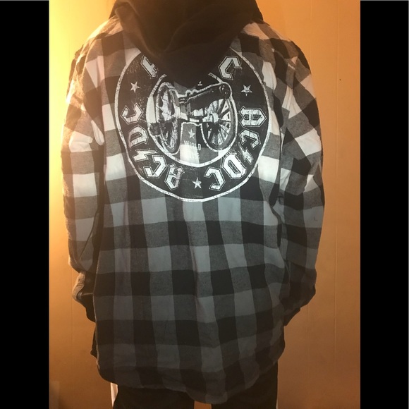 AC &DC Button Up Hooded Flannel Shirt - Picture 2 of 4
